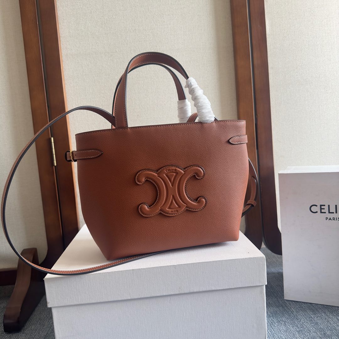 CELINE Grained Calfskin Triomphe Mini Cabas Anais Tan 1595618 brown