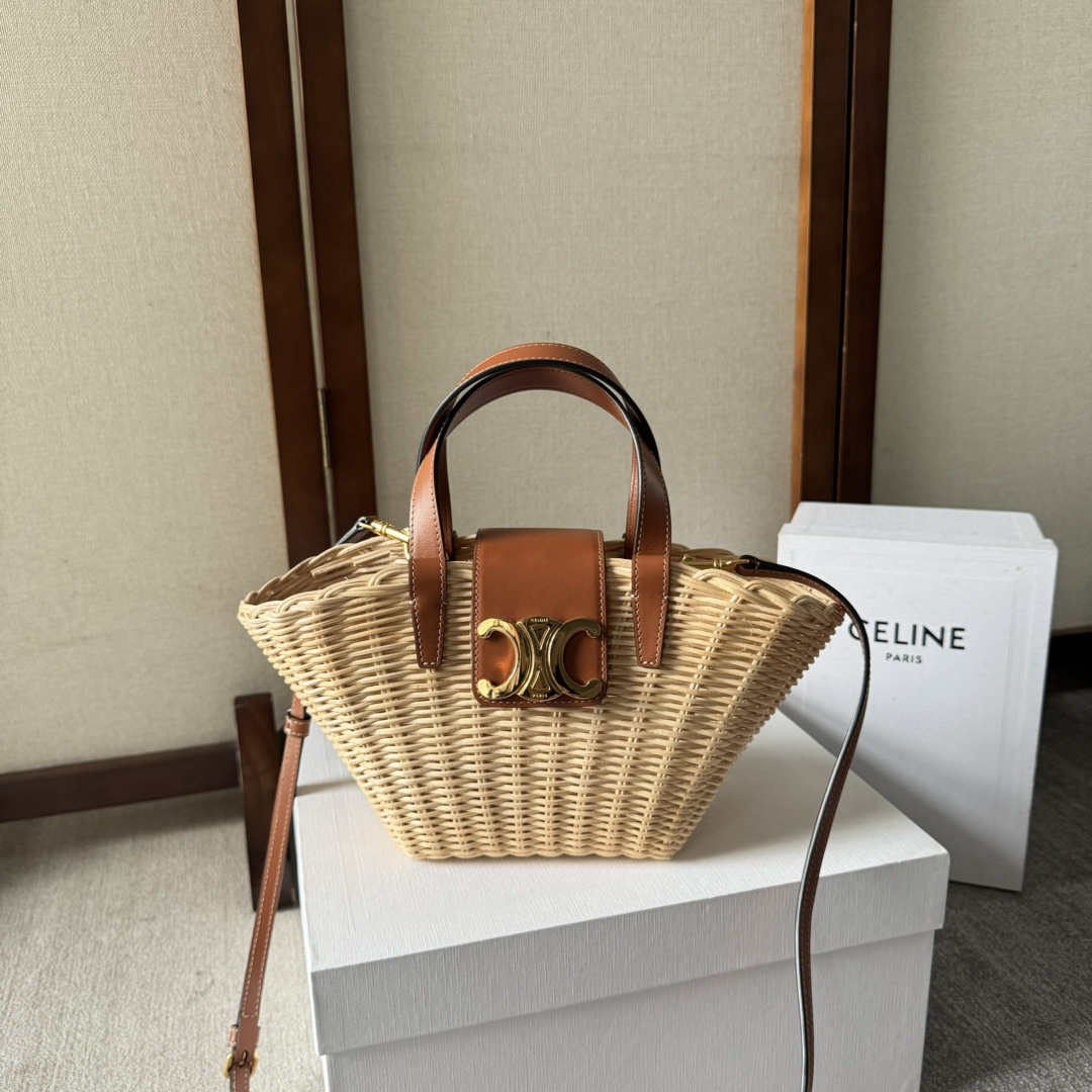 Reversible CELINE TEEN COUFFIN in WICKER AND NATURAL CALFSKIN