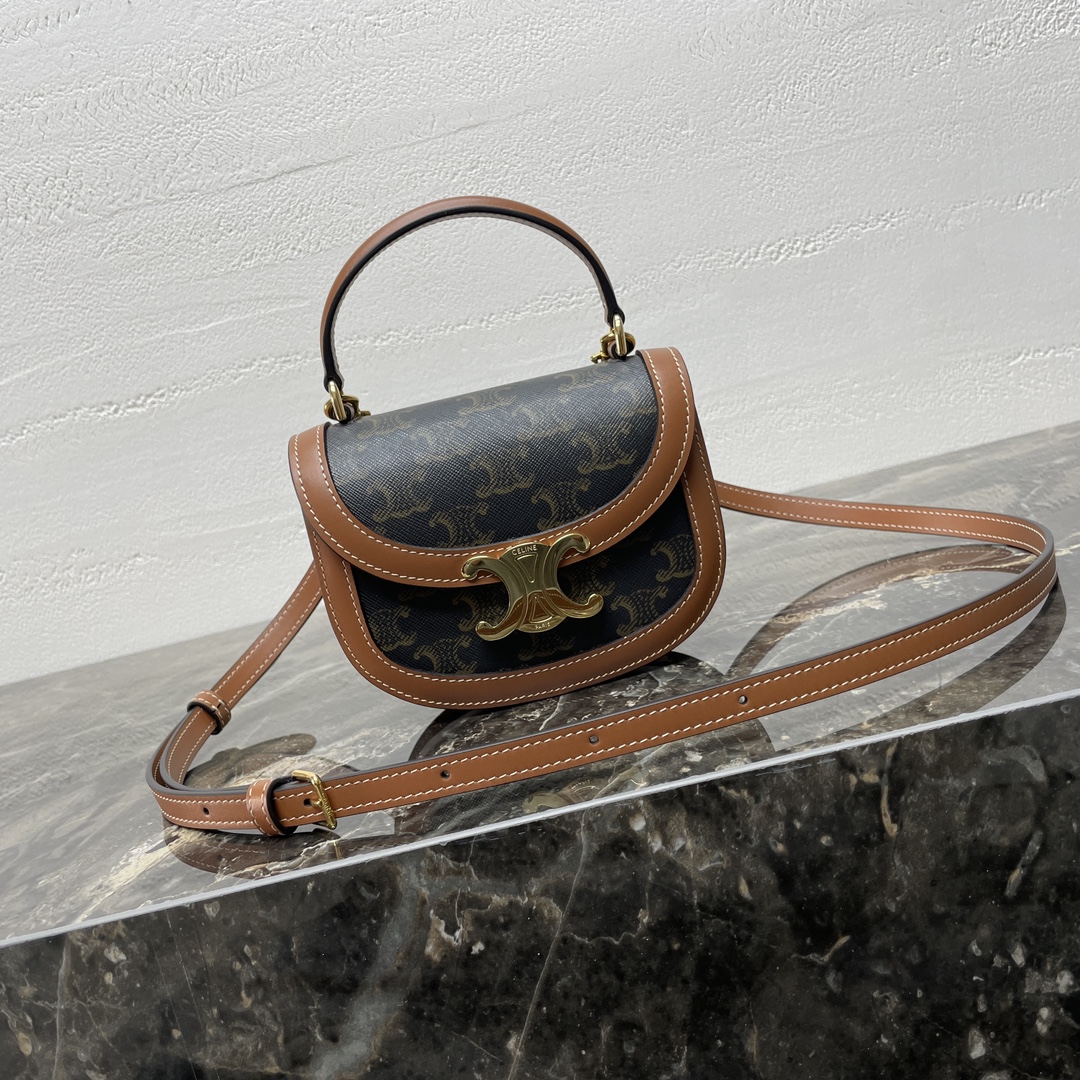Celine MINI BESACE CLEA in Triomphe canvas and calfskin – TAN