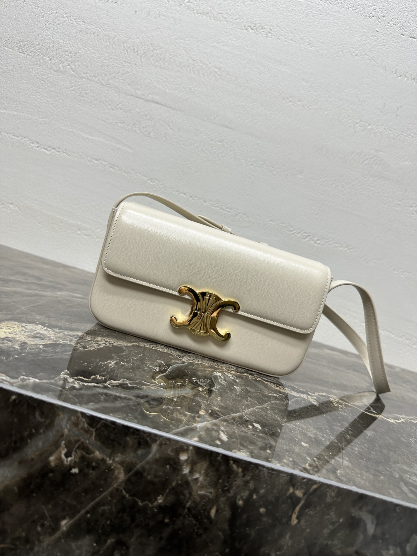 Céline Celine Teen Triomphe Shoulder Bag White Leather