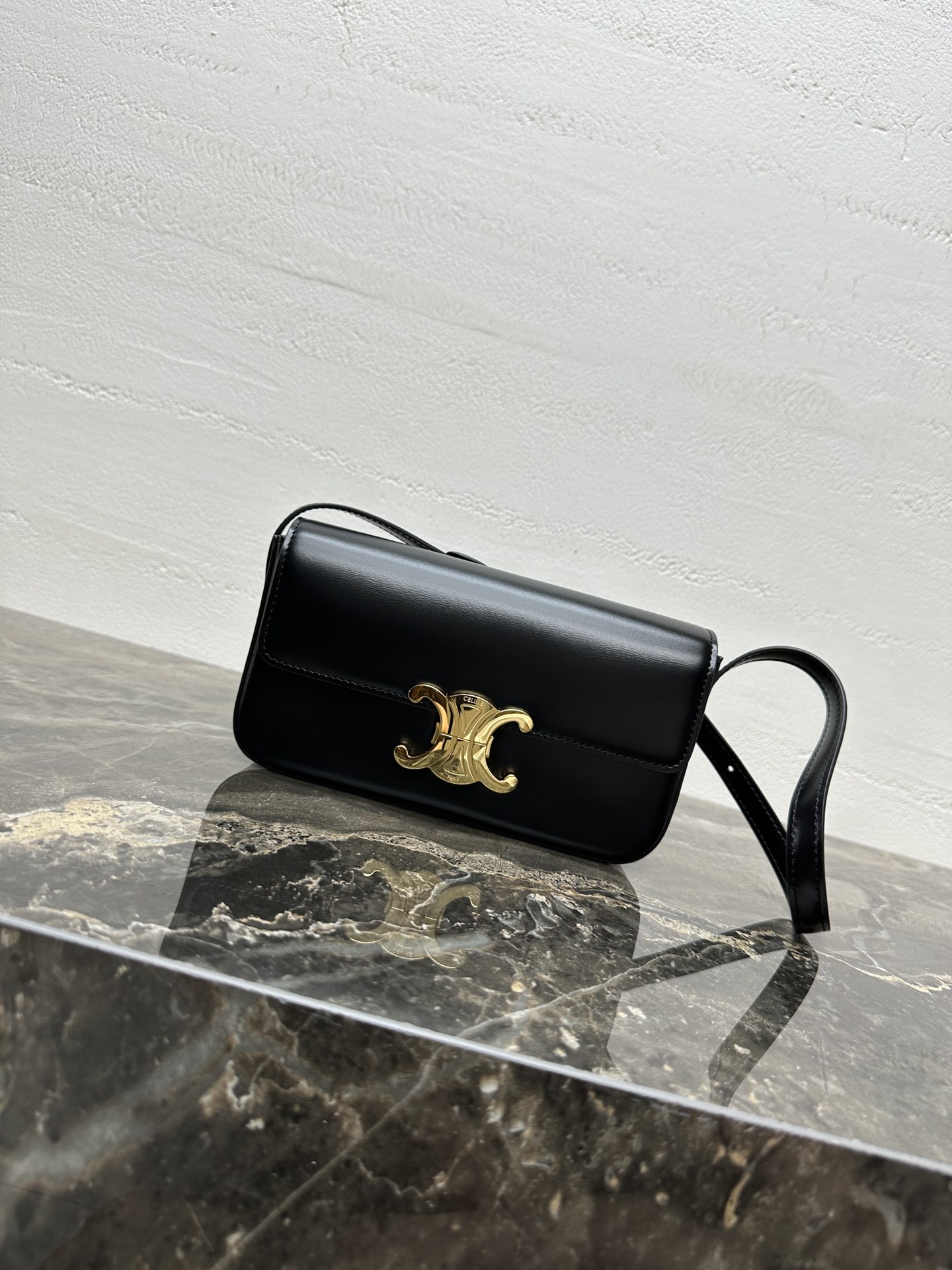 Céline Celine Triomphe Smooth Leather Small Shoulder Bag in Black ref.2095591