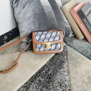 CELINE Classic Triomphe Shoulder crossbody Bag 191242 denim leather blue brown