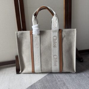 CHLOE Cotton Calfskin Medium Woody Ribbon Tote …