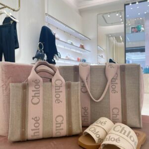 Chloé Woody Medium Tote Bag Beige Leather Cloth ref.2267425
