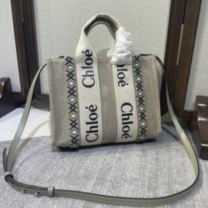 Chloe Woody Friendship Tote Canvas Small Neutral 2151211