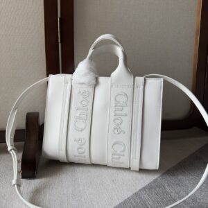 CHLOE Tote Bag White 2WAY Handbag Shoulder Woody Mini