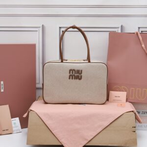 Miu Miu Beau Canvas and Leather Top Handle Bag |