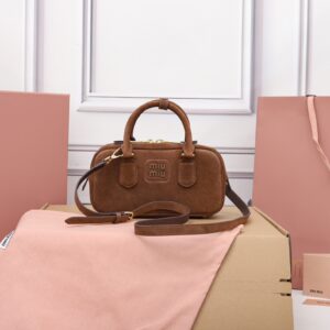 MIU MIU Suede Padded Regular Arcadie Top Handle Bag Cocoa Brown 1669604
