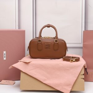 Miu Miu Arkady Leather 2 Way Handbag Brown 5BB148 | eBay