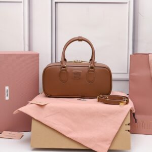 Miu Miu Arkady Leather 2 Way Handbag Brown 5BB148 | eBay