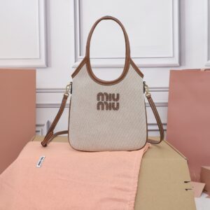Miu Miu Beige/brandy Ivy Canvas And Leather Bag | Miu Miu