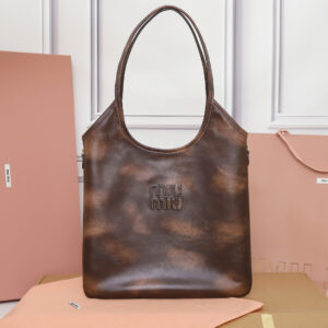Miu Miu Nappa Old Shopping Handbag ‘Sand/Coffee’ – 5BG231 2F6P F0V6L