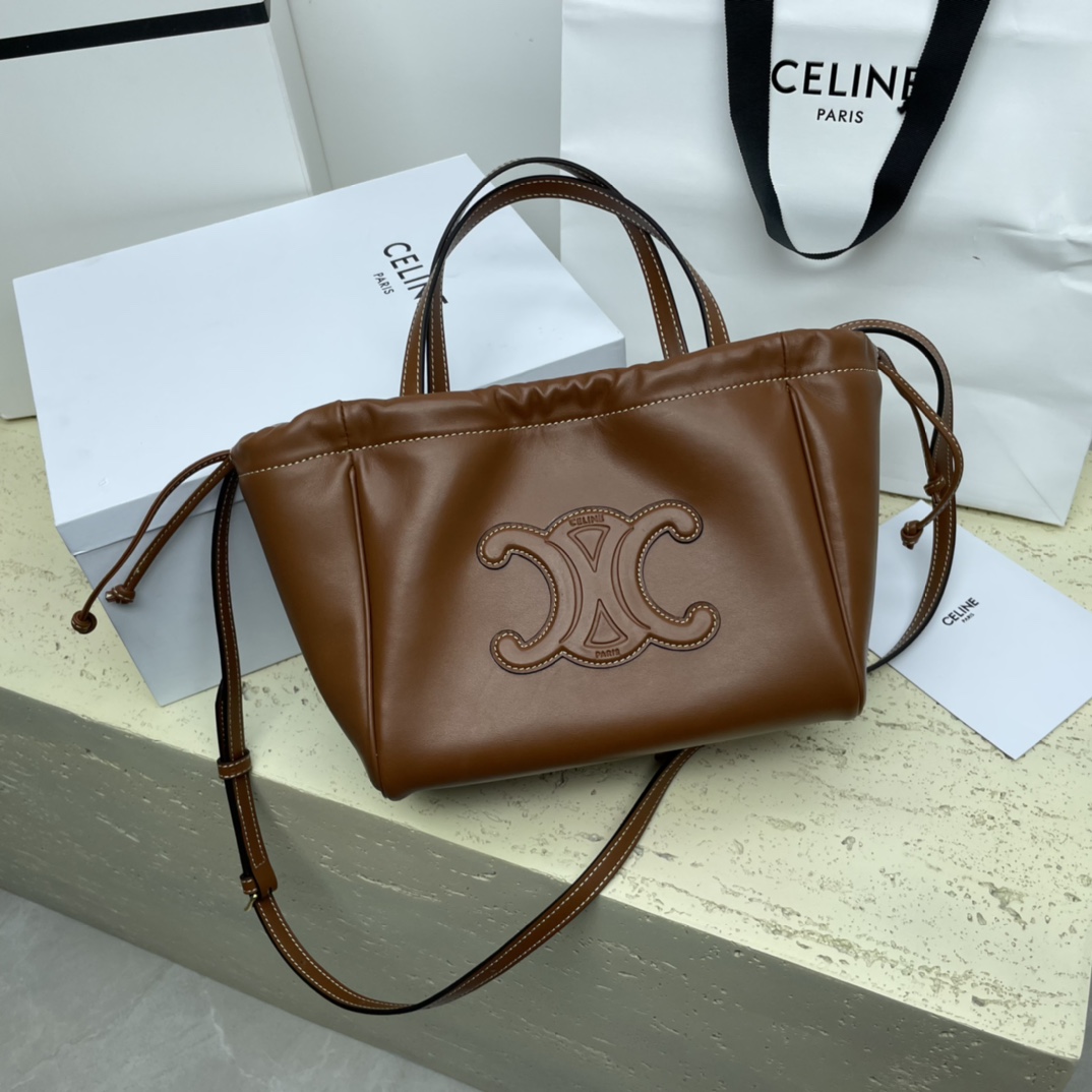 Céline Celine Handbag Small Cabas Drawstring Cuir Triomphe Leather re