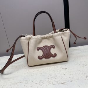 CELINE Canvas Calfskin Cuir Triomphe Cabas Drawstring Natural Tan 1259077 |
