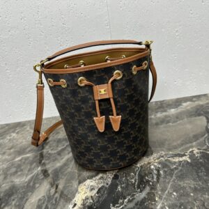 CELINE Triomphe Canvas Calfskin Small Drawstring