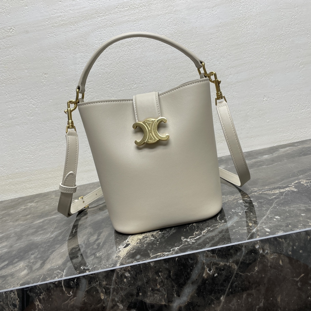 Celine Louise Small Leather Bucket Bag in White