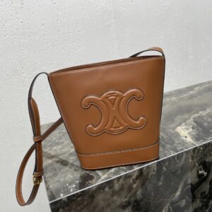 CELINE Smooth Calfskin Small Cuir Triomphe Bucket Bag Tan