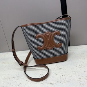 Celine SMALL BUCKET CUIR TRIOMPHE IN STRIPED TEXTIL