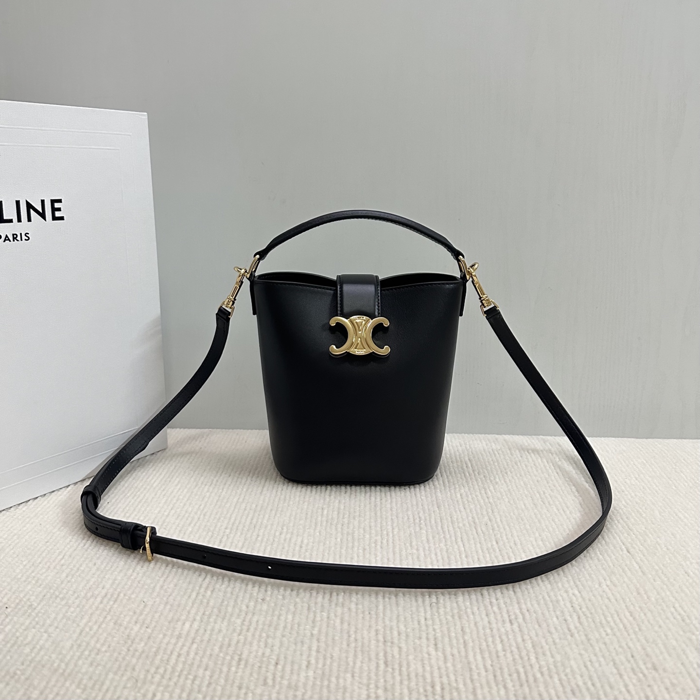 CELINE Smooth Calfskin Triomphe Mini Louise Bag Black 1609317