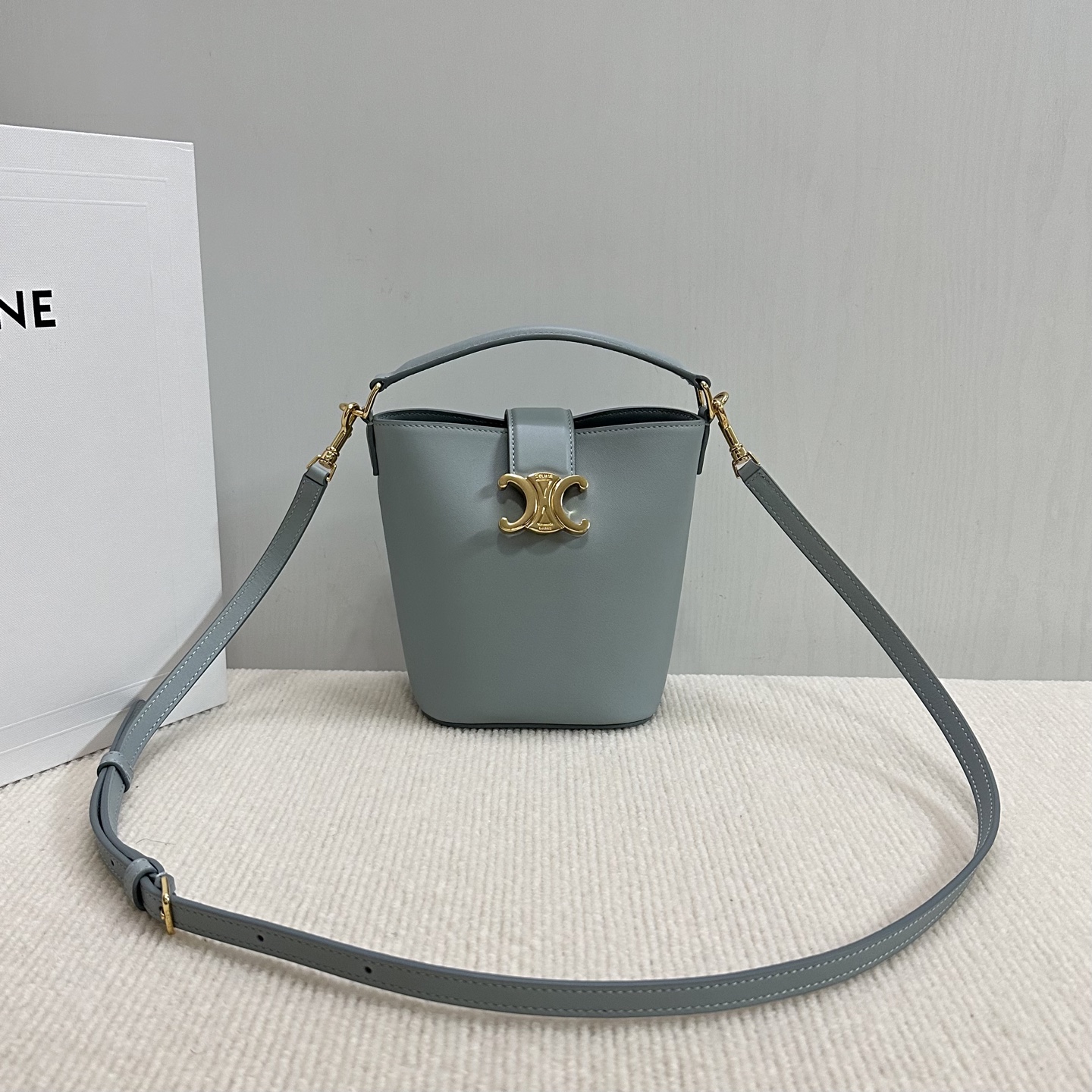 MINI BUCKET LOUISE IN smooth calfskin – ICE BLUE