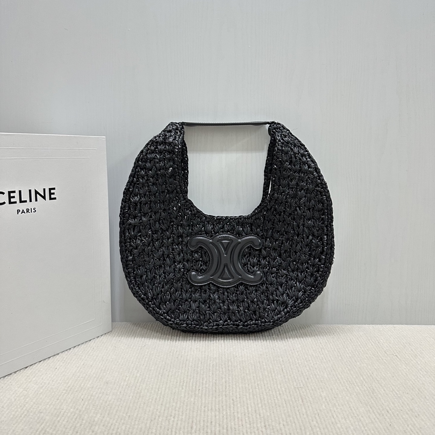 Celine celine classic panier HOBO BAG IN Raffia and Calfskin – BLACK