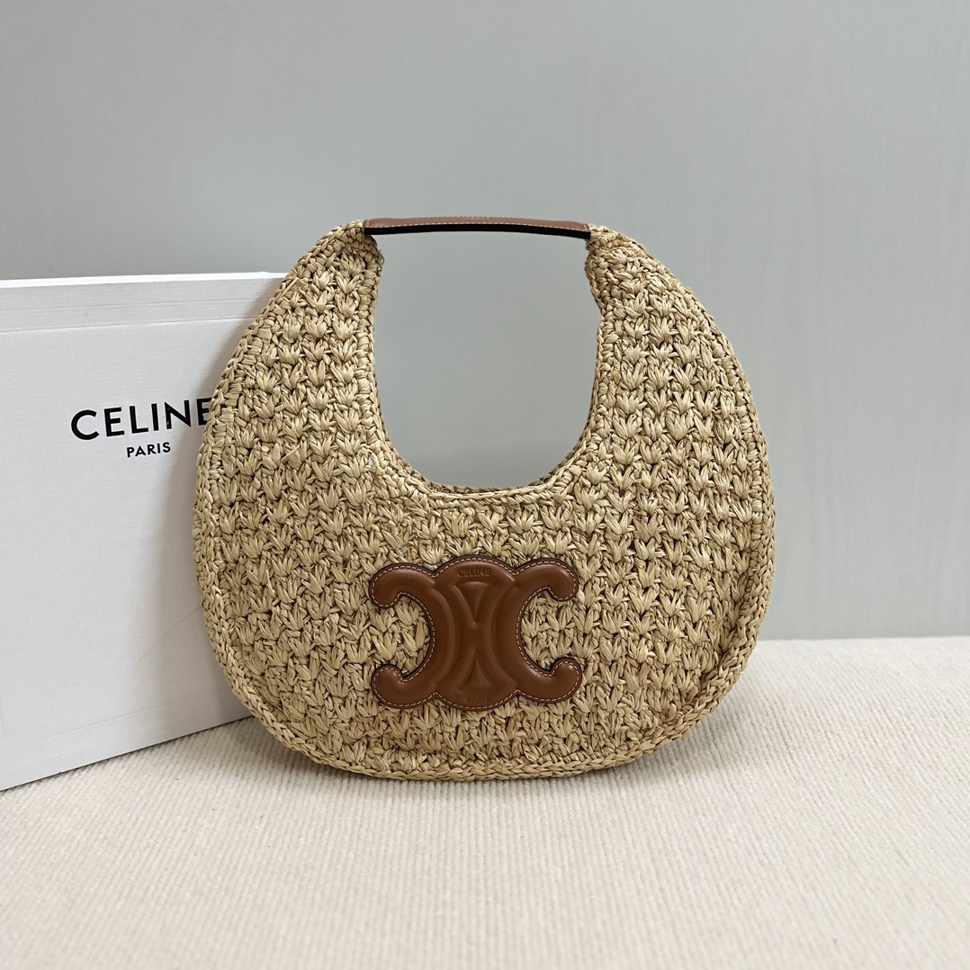 Celine celine classic panier HOBO BAG IN Raffia and Calfskin –
