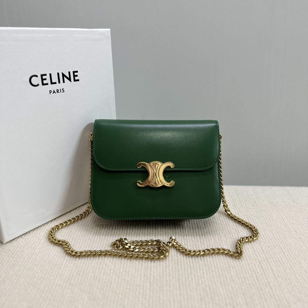 Celine Leather Triomphe Medium – Green Crossbody