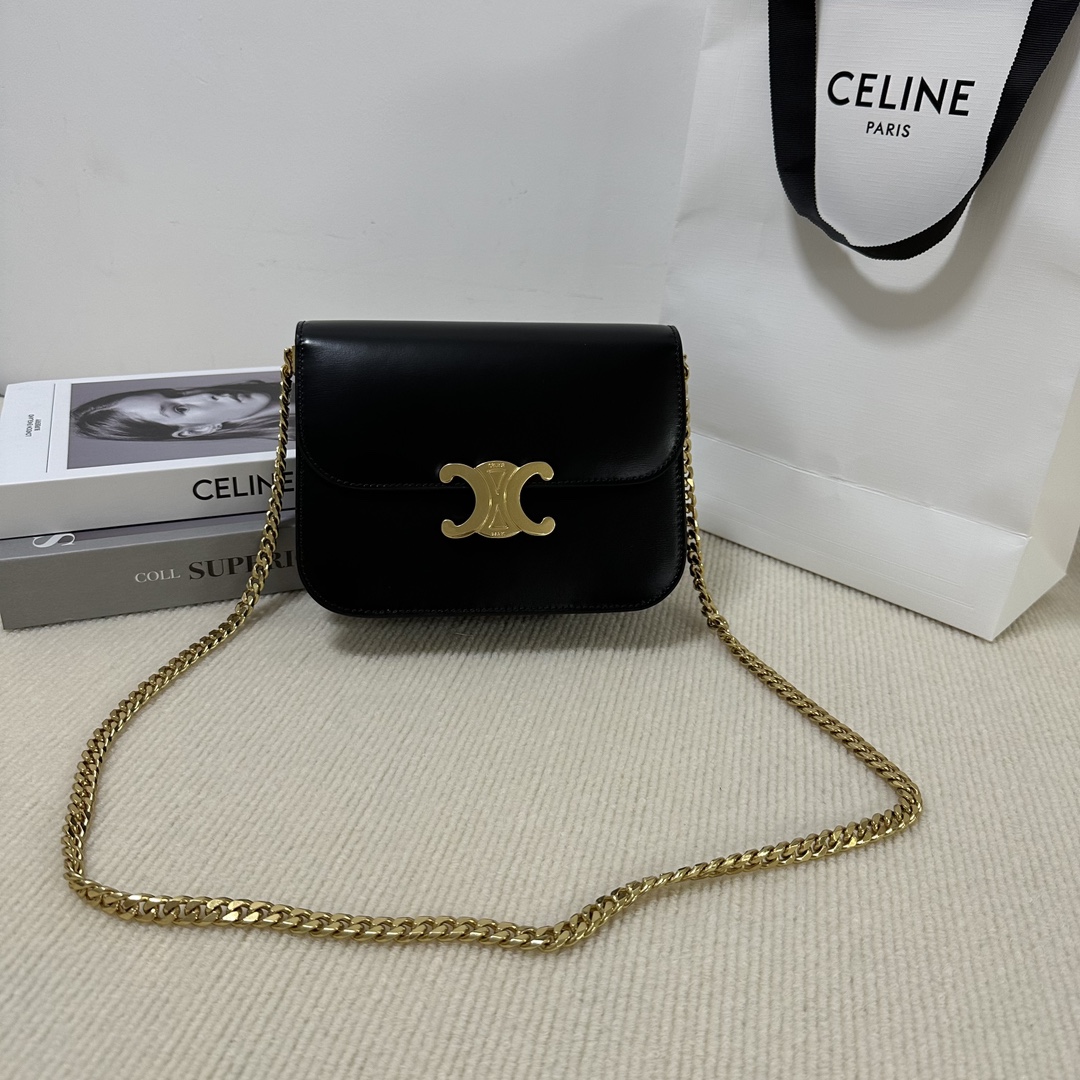 CELINE CLASSIQUE TRIOMPHE BAG IN shiny calfskin – BLACK