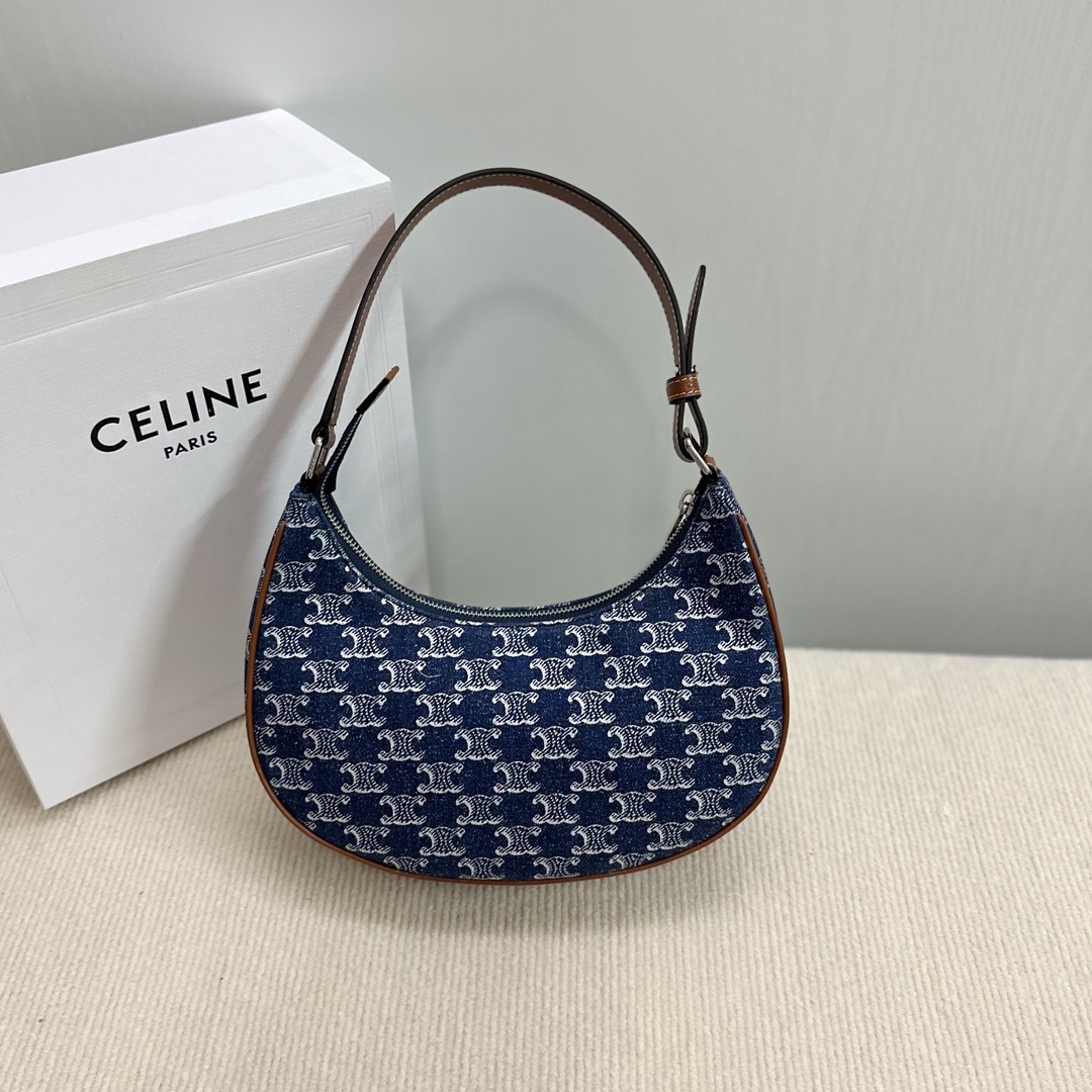CELINE Denim Triomphe Ava Shoulder Bag Blue 1462404