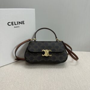 Celine TEEN CELINE LOLA IN Triomphe Canvas and Calfskin – TAN |