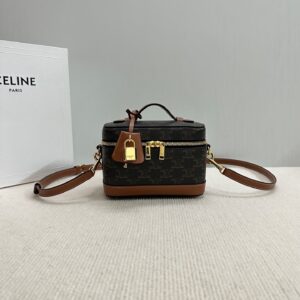 Celine MINI VANITY IN Triomphe Canvas and Calfskin – TAN