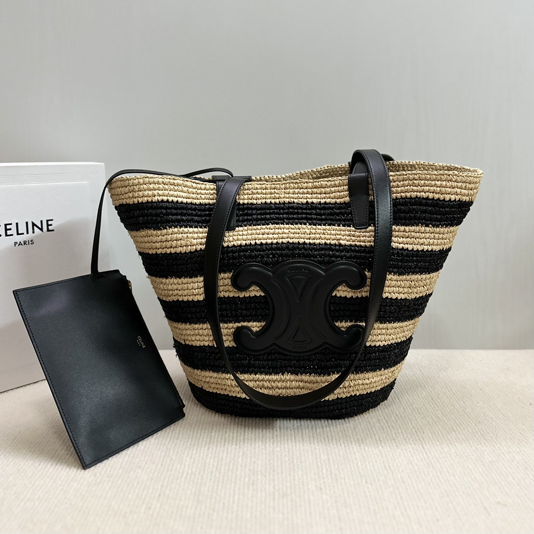 Celine STRIPED COUFFIN Celine Classic Panier in RAFFIA AND