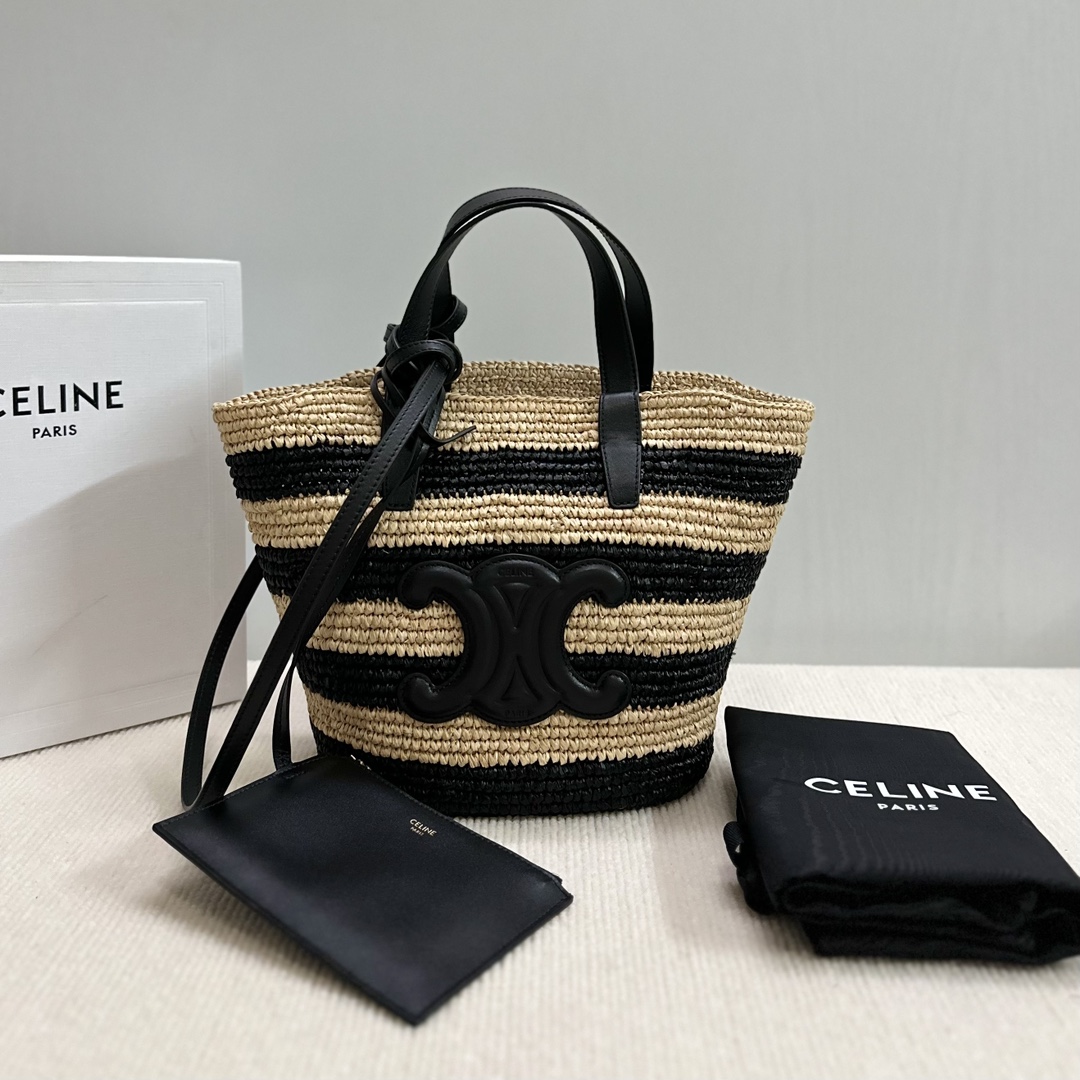 Celine STRIPED COUFFIN Celine Classic Panier in RAFFIA AND