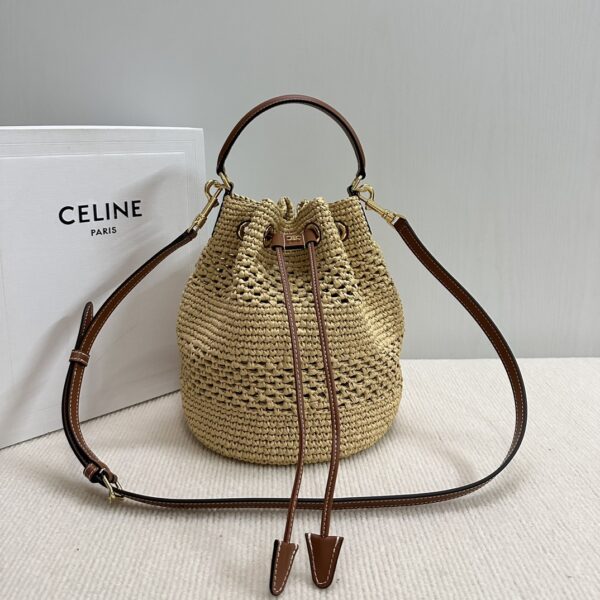Celine TEEN CLARA BAG IN RAFFIA AND CALFSKIN – NATURAL