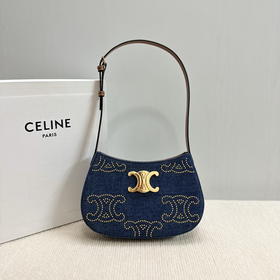 Celine MEDIUM TILLY BAG IN DENIM WITH TRIOMPHE STUDS AND