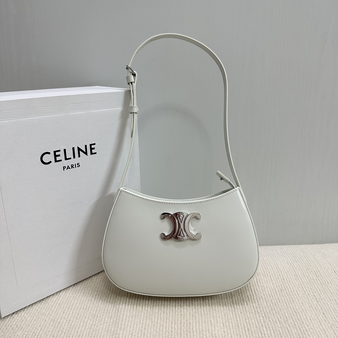 Celine Tilly Medium Leather Shoulder Bag in White |