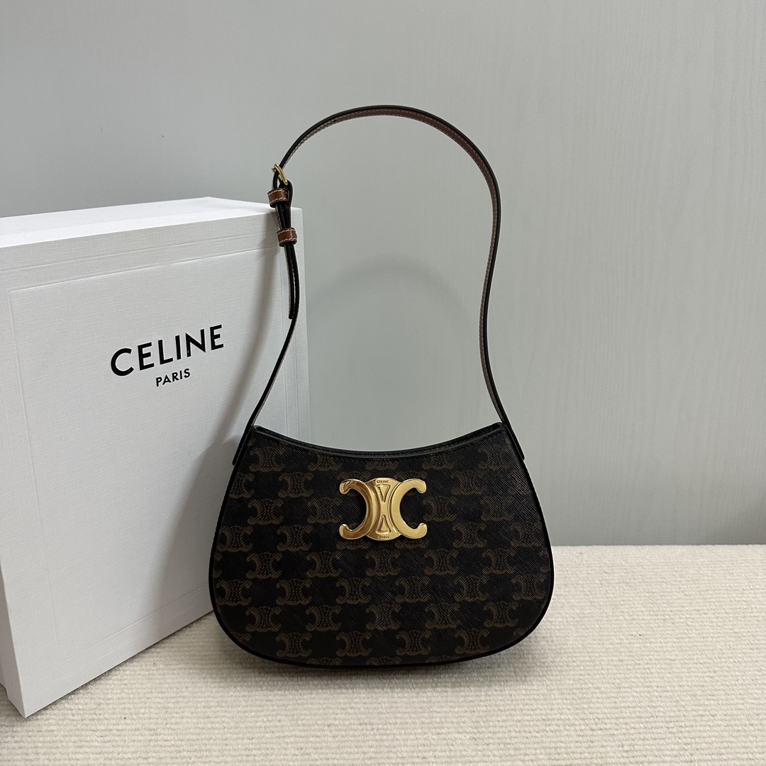 Celine MEDIUM TILLY BAG IN Triomphe canvas and calfskin – TAN