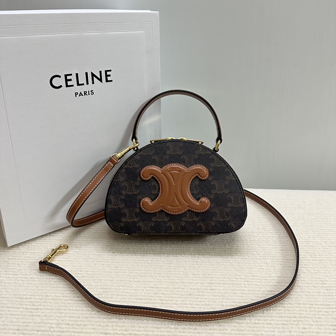 Celine HALF MOON CASE IN triomphe canvas and calfskin – TAN |
