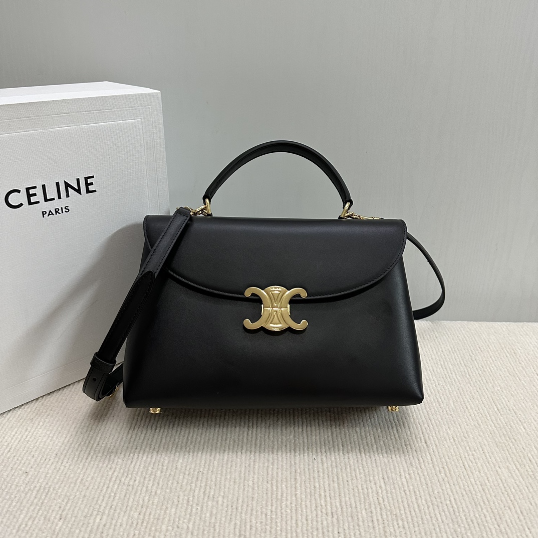 Celine Nino Top Handle Bag Leather Medium Black 2990901