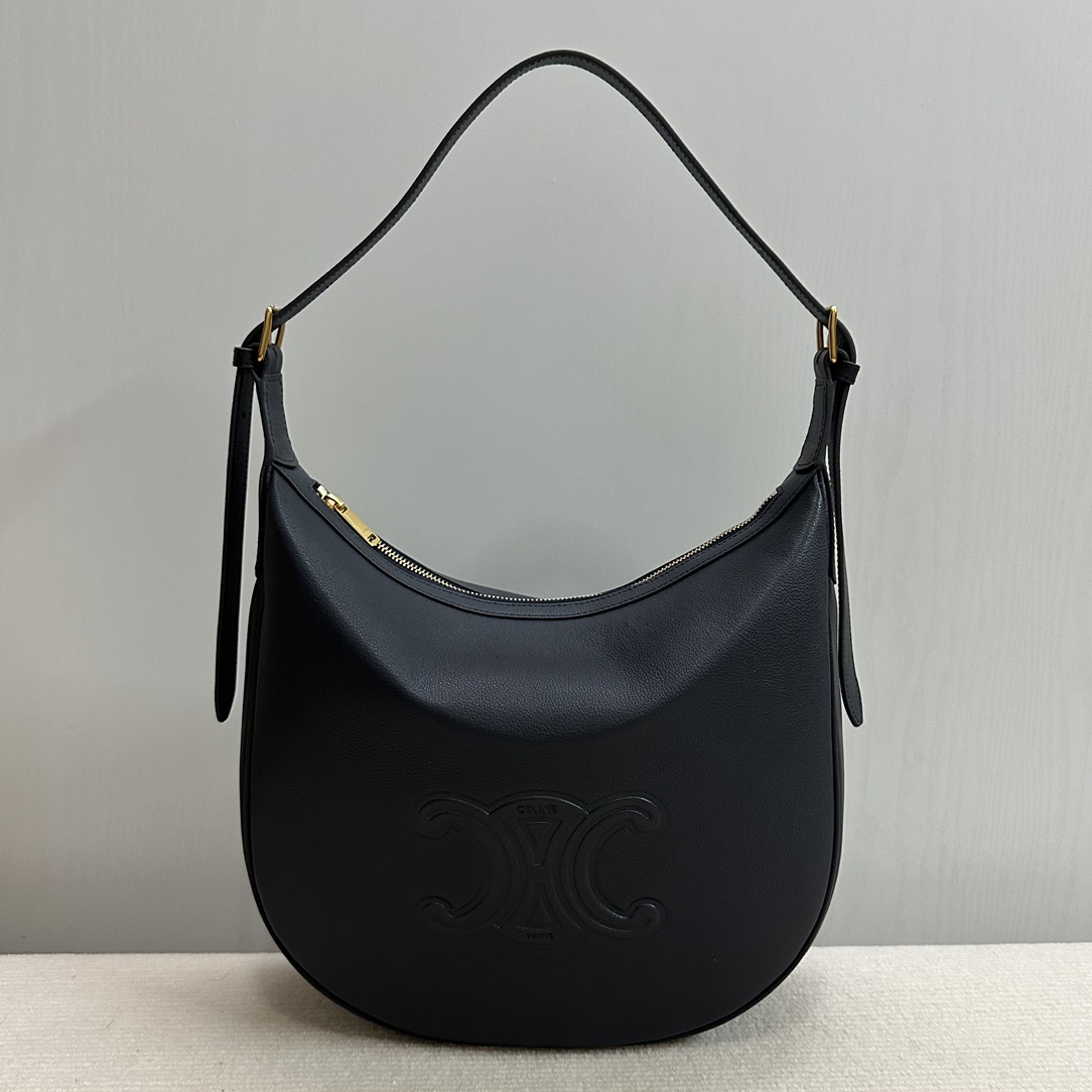 CELINE Calfskin Triomphe Heloise Shoulder Bag Slate Grey 1351141 | FASHIO