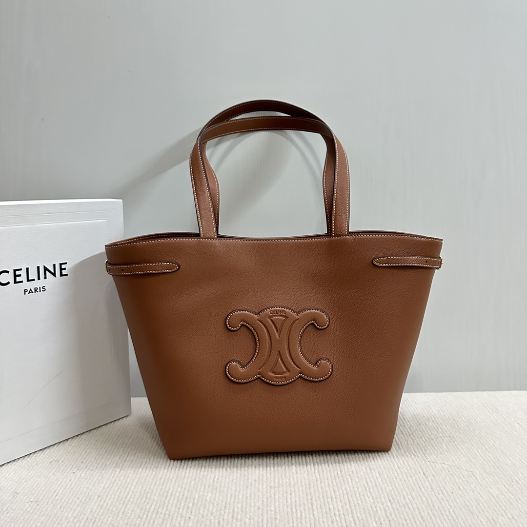 CELINE Grained Calfskin Triomphe Medium Cabas Anais Tan 1541228