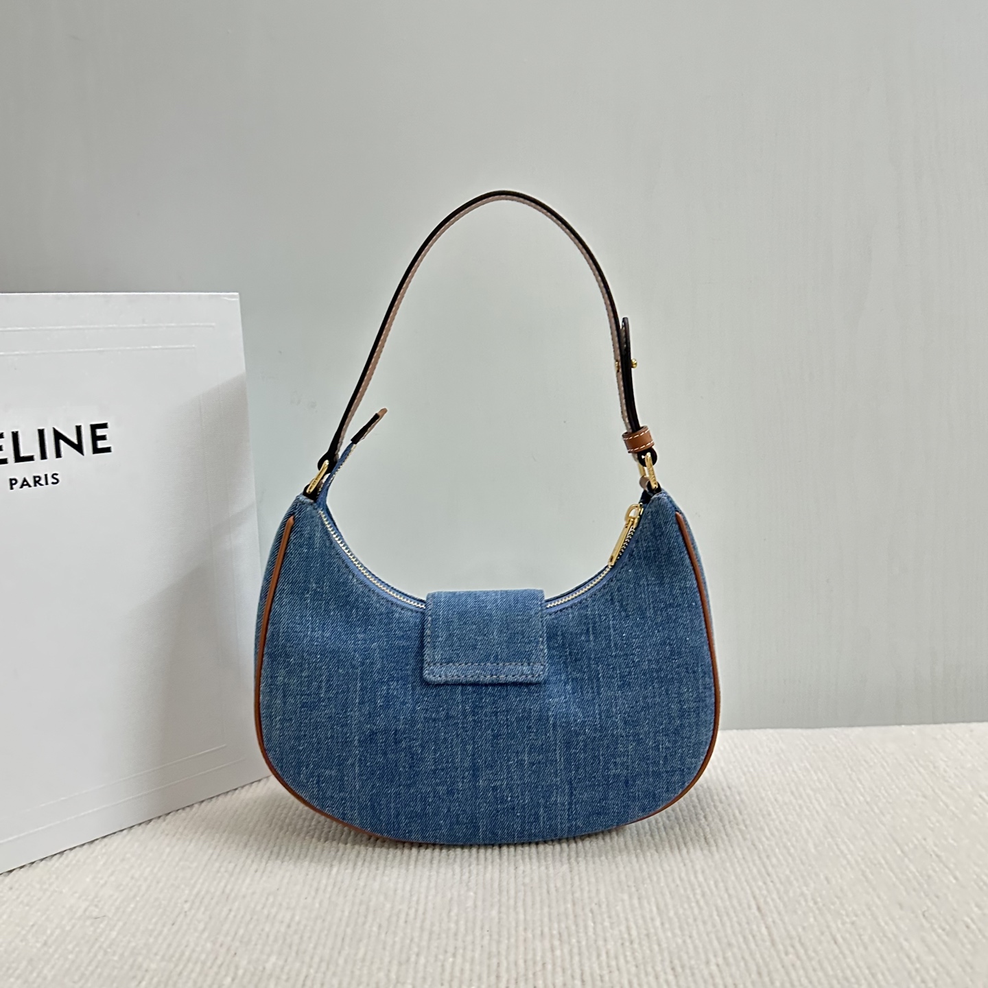 Celine MEDIUM AVA TRIOMPHE BAG IN DENIM – Denim / Tan | CELINE