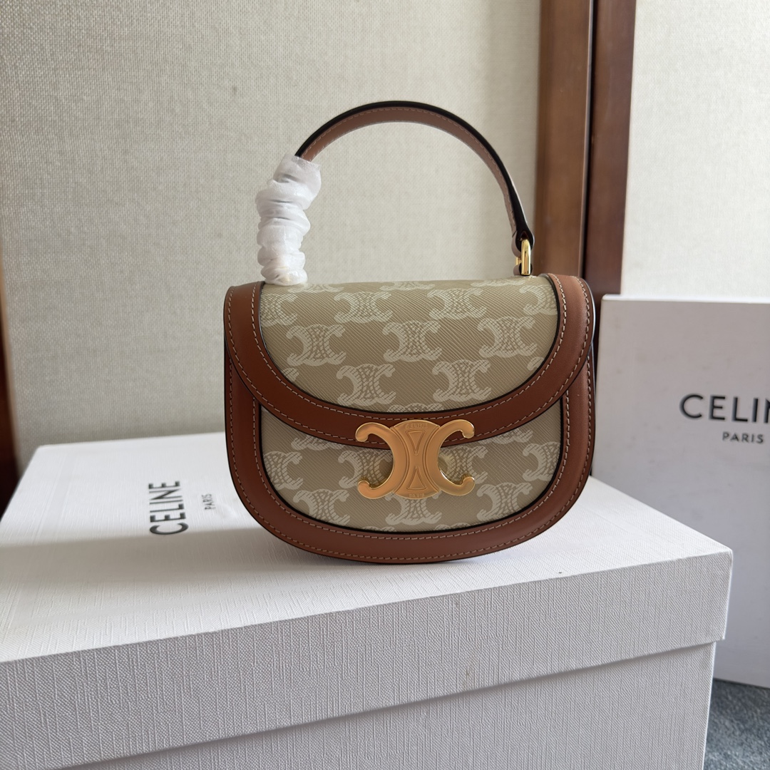 Celine MINI BESACE CLEA in Textile and calfskin – NATURAL / TAN |