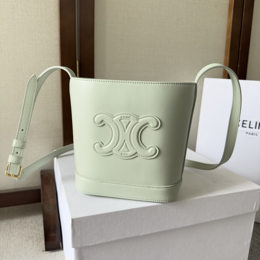 Celine Small Cuir Triomphe Bucket Bag – Green Bucket Bags, Handbags