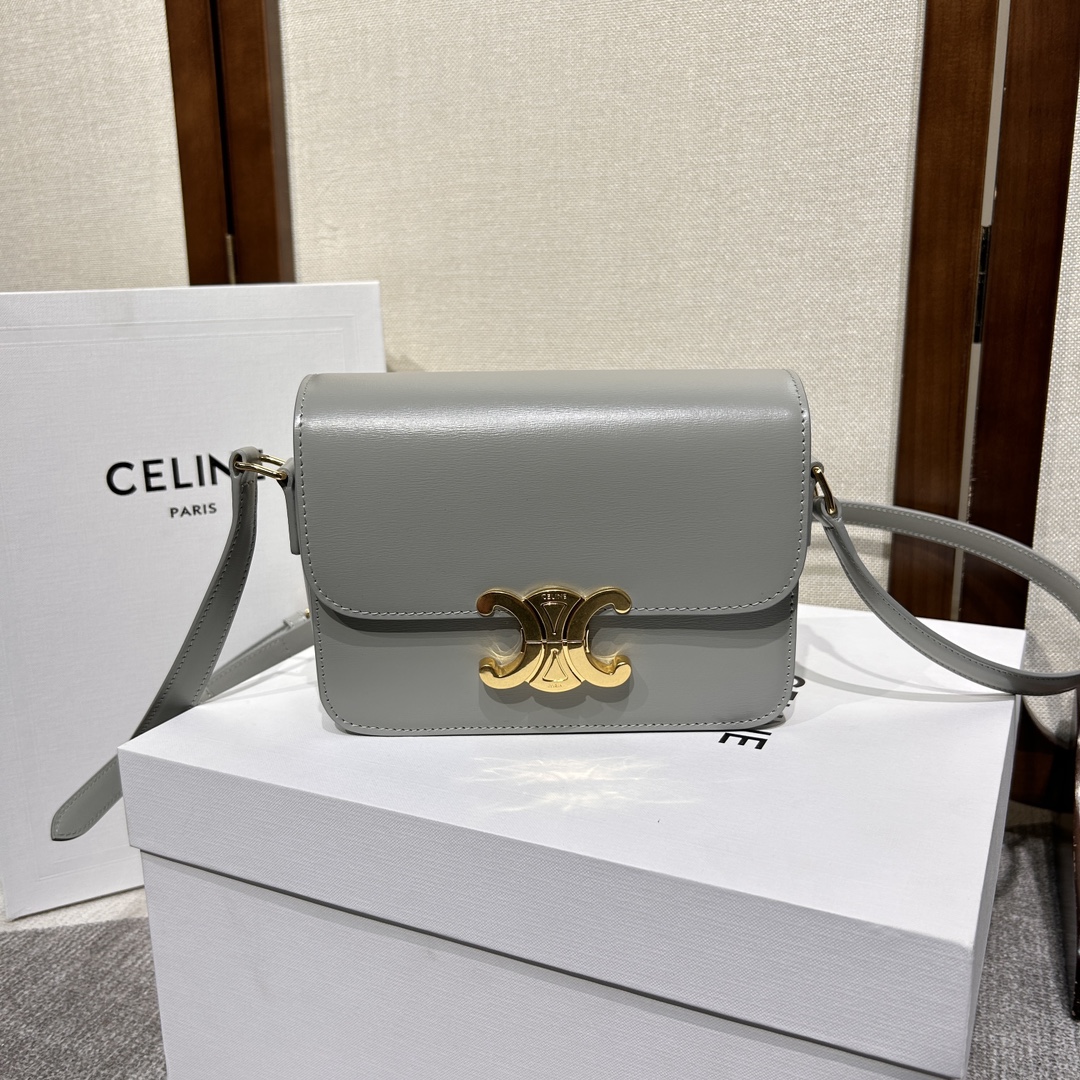 Céline Pre-Owned 2023 Teen Shiny Calfskin Triomphe Crossbody Bag | Grey |