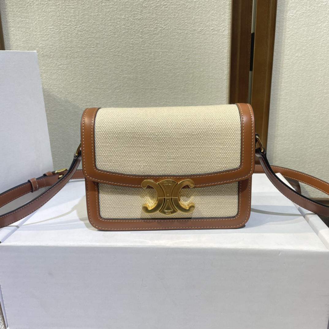 Celine CLASSIQUE TRIOMPHE BAG IN TEXTILE AND CALFSKIN –