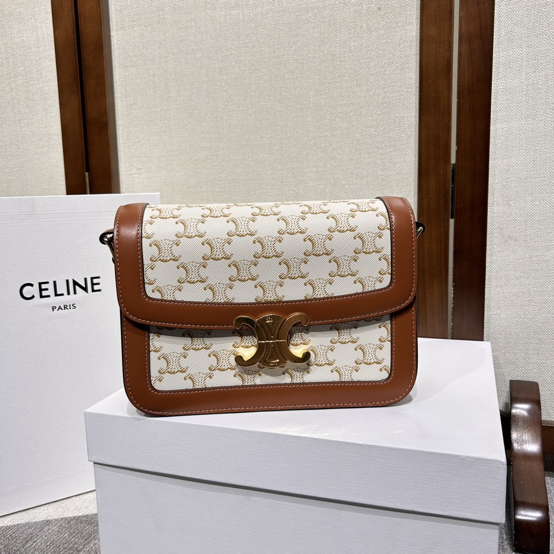 CELINE Calfskin Triomphe Canvas Teen Triomphe Bag
