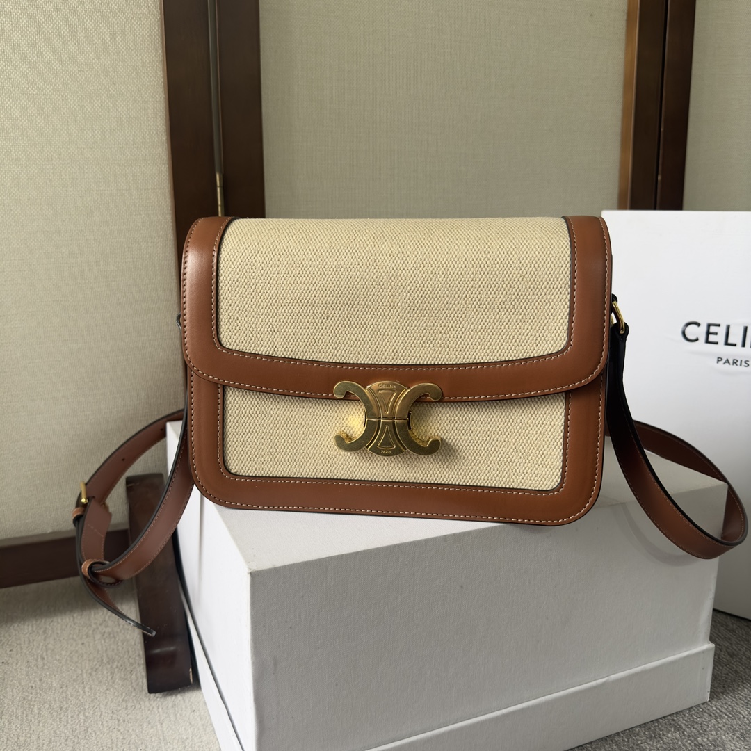 CELINE Canvas Calfskin Triomphe Medium Triomphe B