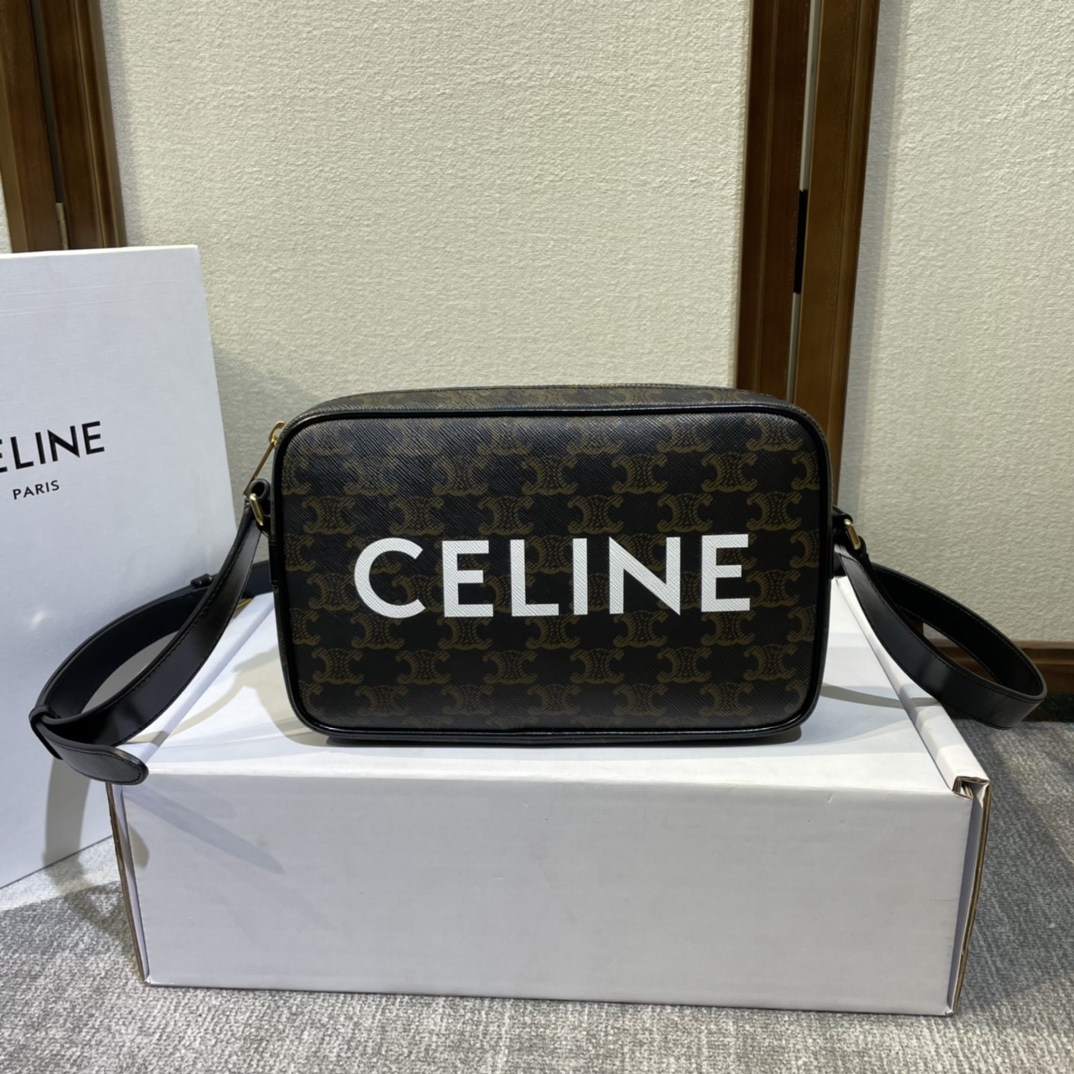 Celine Triomphe Brown Leather Shoulder Bag Vintage with