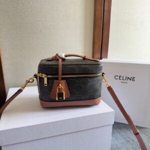 Celine MINI VANITY IN Triomphe Canvas and Calfskin – TAN